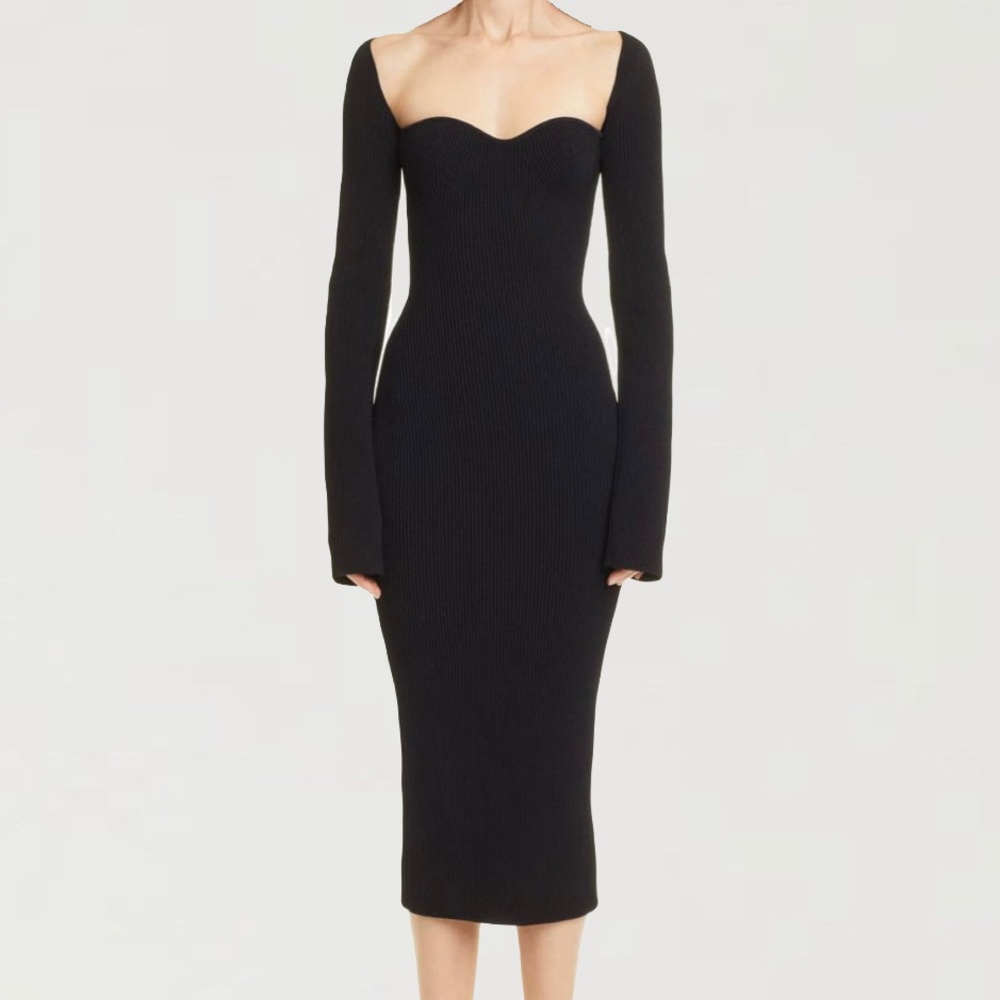 Khaite “Beth” Rib Bustier Long Sleeve Dress NWT